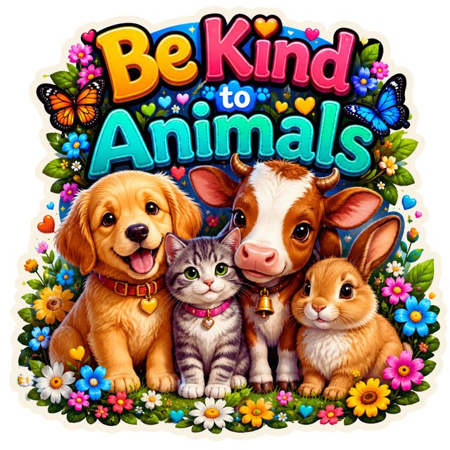 Be Kind to Animals Waterproof Matte Vinyl Sticker with Cute Dog Cat and Rabbit by STIXY