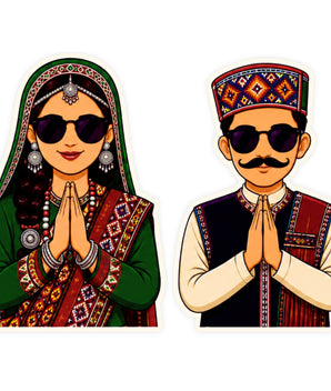 Traditional Pahadi Couple Namaste Waterproof Matte Vinyl Sticker Set by STIXY