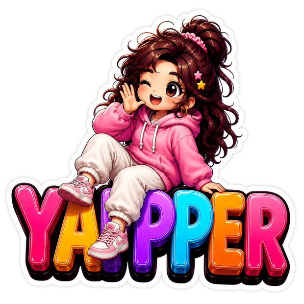 Cute Yapper Cartoon Girl Waterproof Matte Vinyl Sticker by STIXY