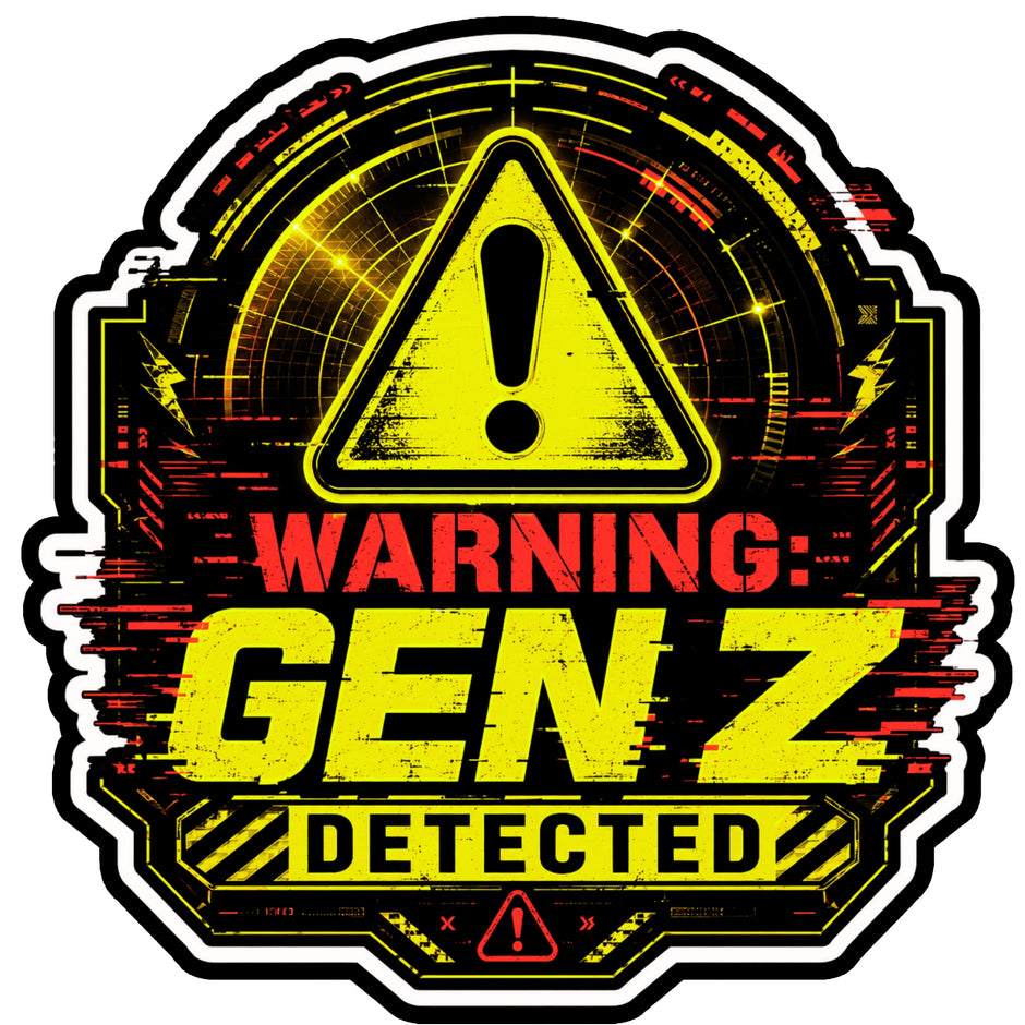 Warning GEN Z Detected Sticker 18 × 19 cm | Funny Gamer & Meme Warning Sign | Waterproof Matte Vinyl – STIXY premium vinyl sticker image 206