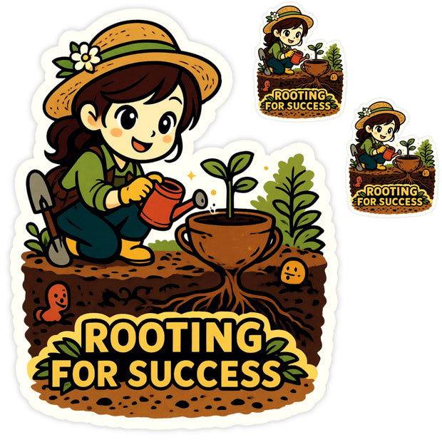 Rooting for Success Sticker Set of 3 | Cute Gardening & Plant Lover Waterproof Matte Vinyl | 14 × 11 cm + 2 × 6 × 8 cm – STIXY premium vinyl sticker image 1
