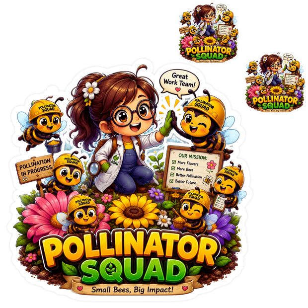 Pollinator Squad Sticker Set of 3 | Cute Bee & Pollination Waterproof Matte Vinyl | 14 × 14 cm + 2 × 6 × 6 cm – STIXY premium vinyl sticker image 15
