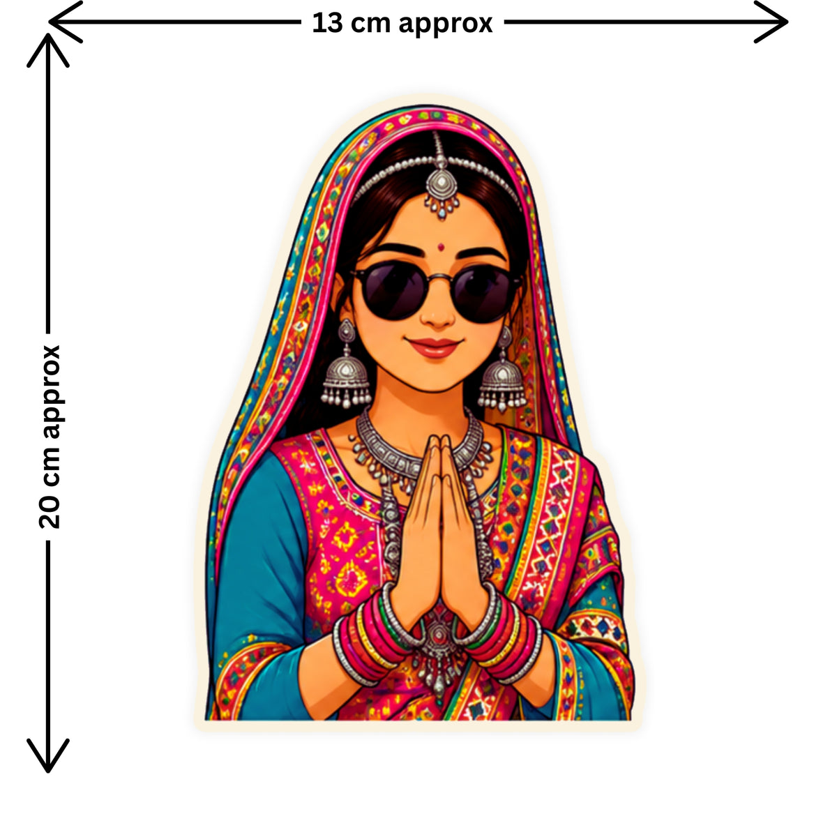 Rajasthani Couple Sticker Size Guide Showing Approximate 20 × 13 cm Stickers by STIXY