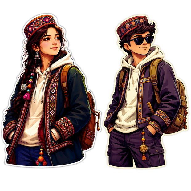 Traditional Pahadi Couple Waterproof Matte Vinyl Sticker Set by STIXY