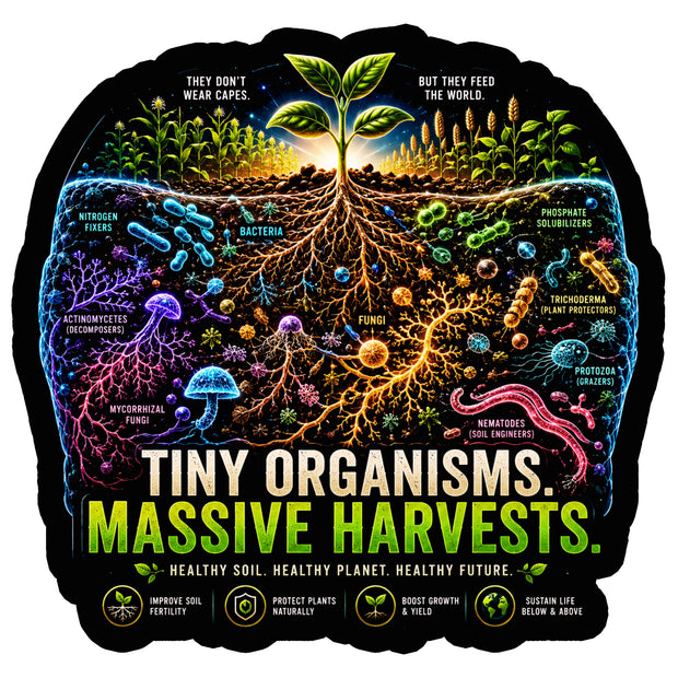 Tiny Organisms Massive Harvests Sticker 18 × 17 cm | Soil Microbiology Waterproof Matte Vinyl – STIXY premium vinyl sticker image 143