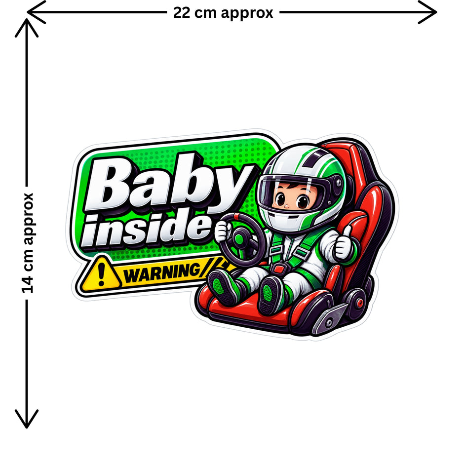 Baby Inside Warning Car Sticker Size Guide Showing Approximate 22 × 14 cm Size by STIXY