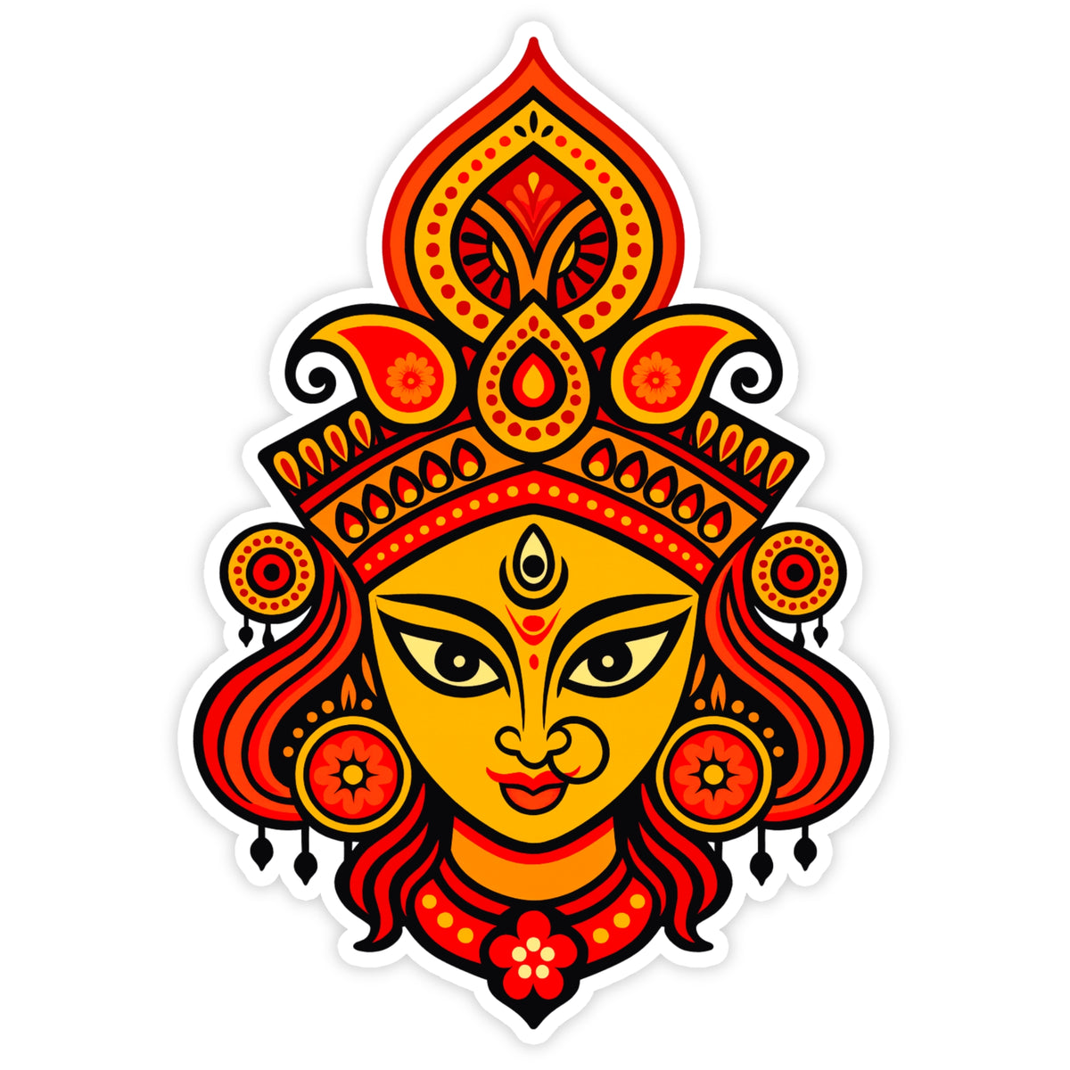 Maa Durga Face Traditional Hindu Goddess Waterproof Matte Vinyl Sticker by STIXY