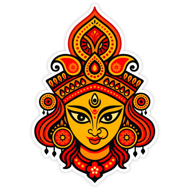 Maa Durga Face Traditional Hindu Goddess Waterproof Matte Vinyl Sticker by STIXY