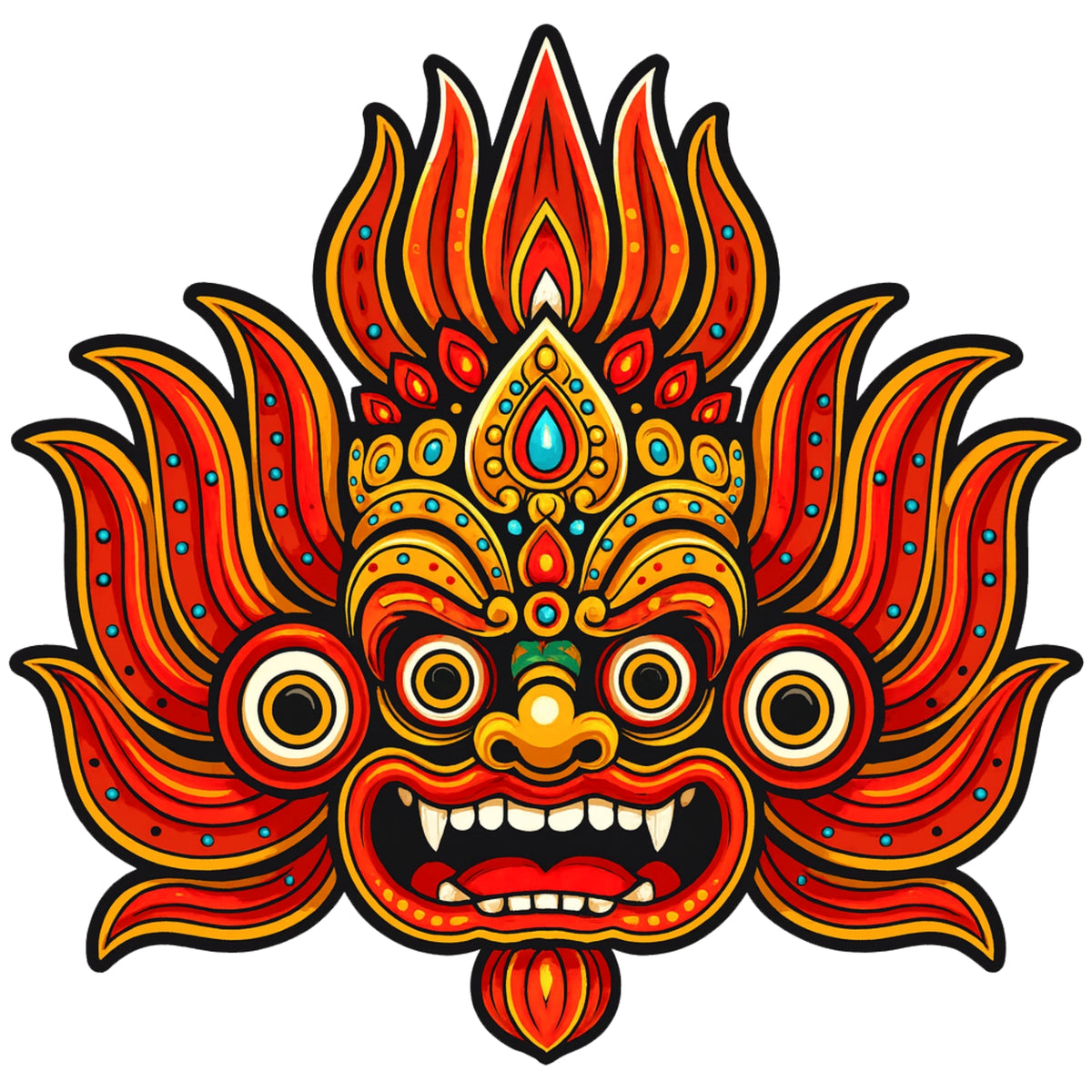 Traditional Fire Demon Face Waterproof Matte Vinyl Sticker by STIXY