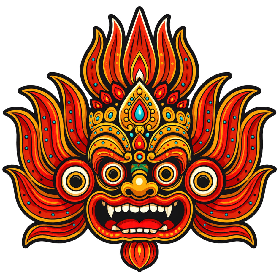 Traditional Fire Demon Face Waterproof Matte Vinyl Sticker by STIXY