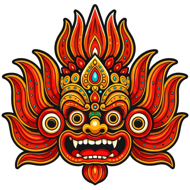 Traditional Fire Demon Face Waterproof Matte Vinyl Sticker by STIXY