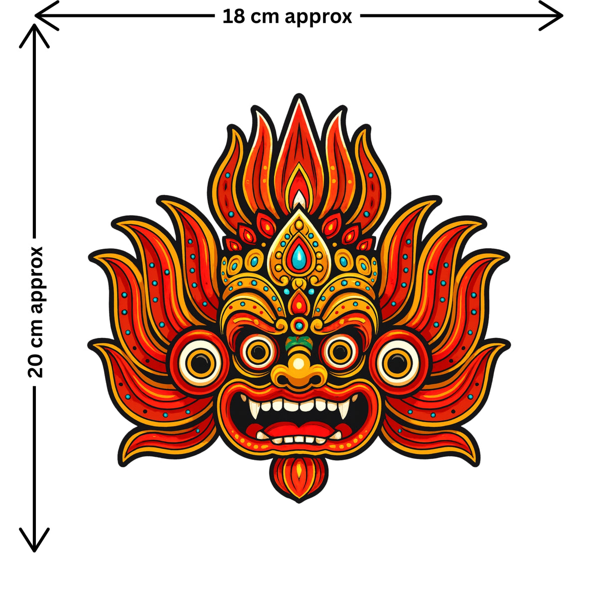 Fire Demon Face Sticker Size Guide Showing Approximate 20 × 18 cm Size by STIXY