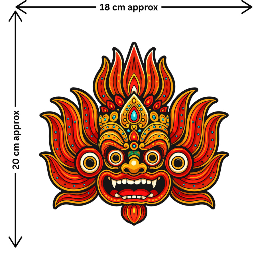 Fire Demon Face Sticker Size Guide Showing Approximate 20 × 18 cm Size by STIXY