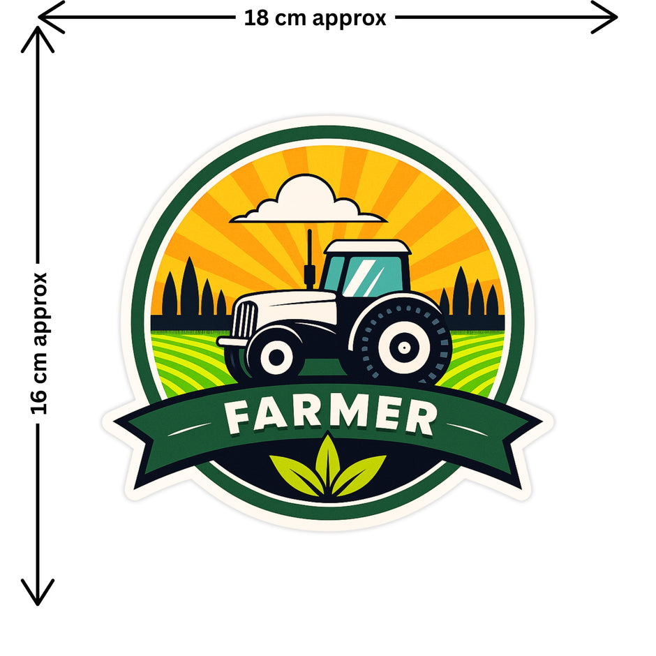 Farmer Tractor Sticker Size Guide Showing Approximate 18 × 16 cm Size by STIXY