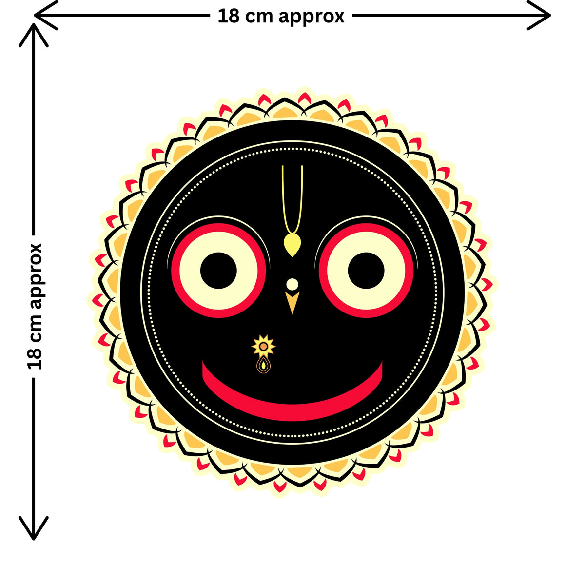 Lord Jagannath Face Sticker Size Guide Showing Approximate 18 × 18 cm Size by STIXY