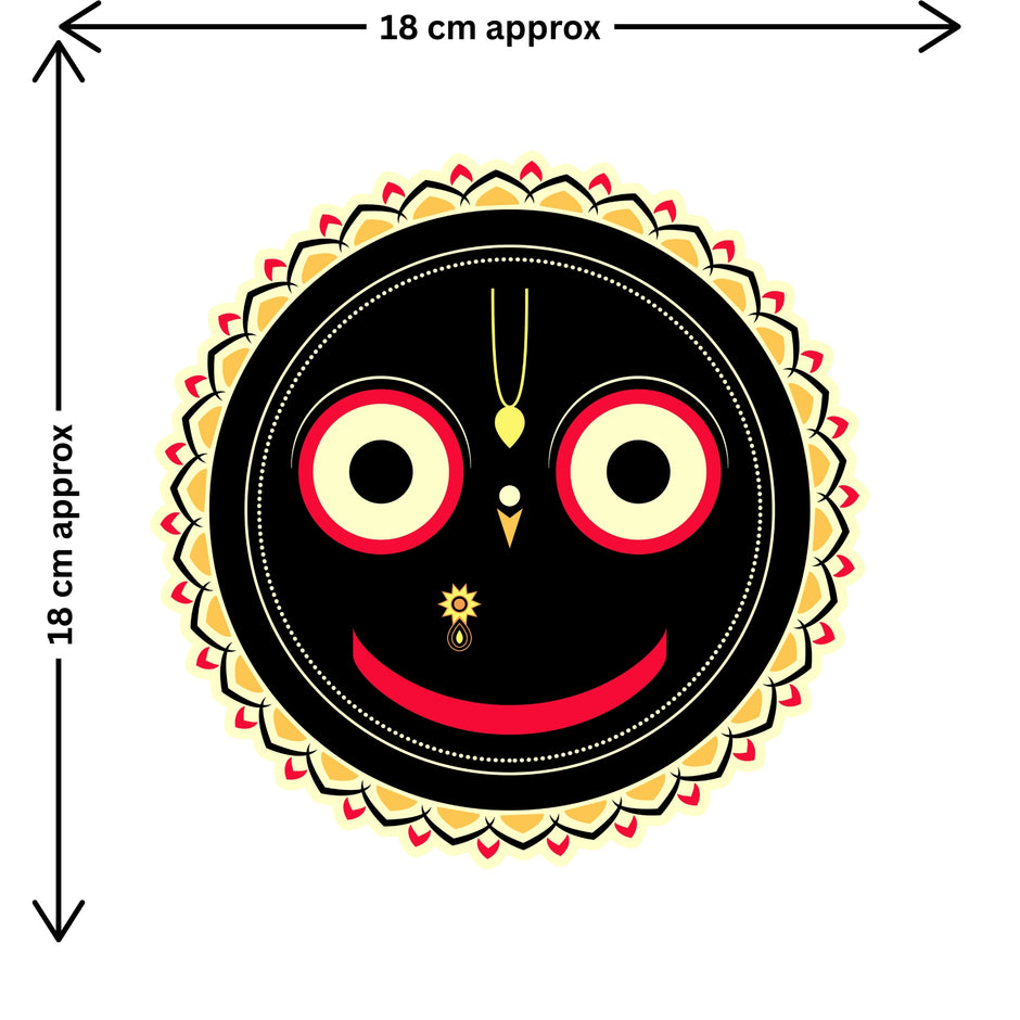 Lord Jagannath Face Sticker Size Guide Showing Approximate 18 × 18 cm Size by STIXY