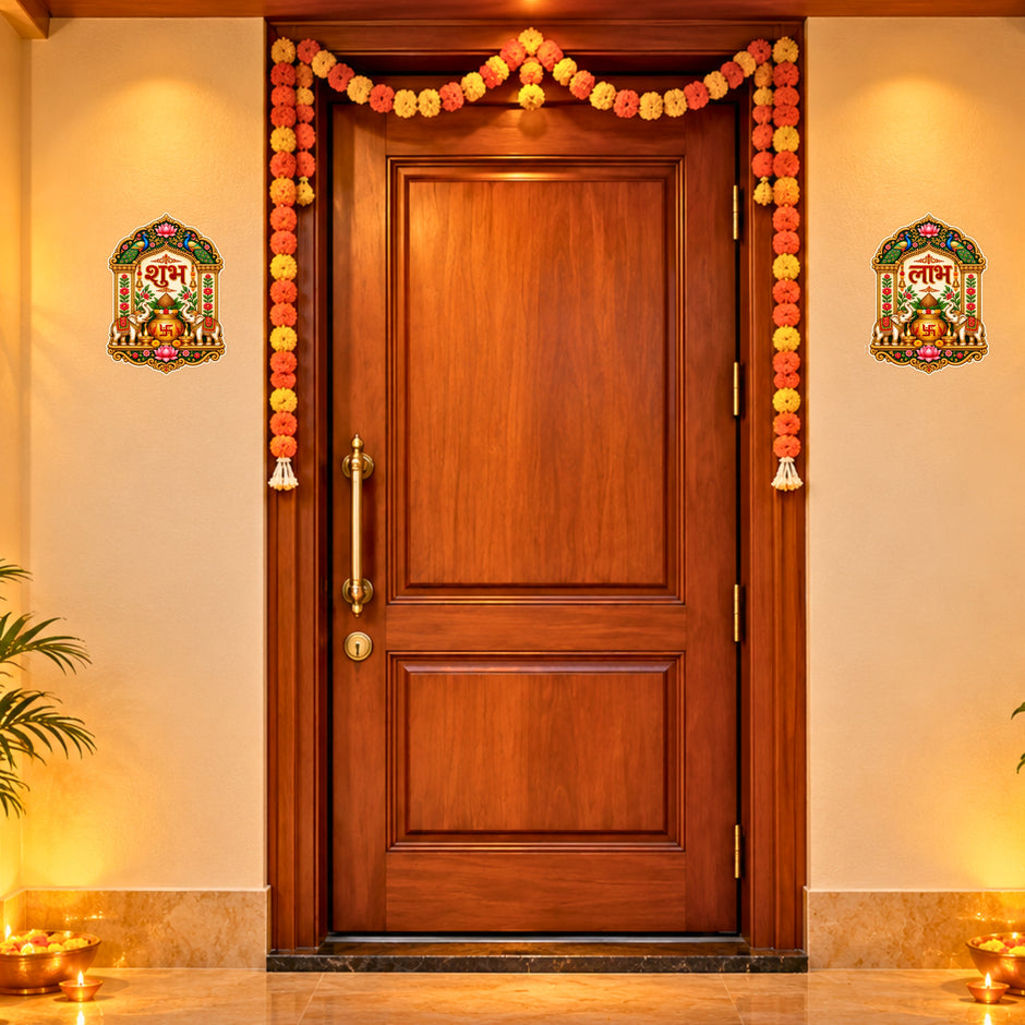 Shubh Labh Auspicious Kalash Sticker Pair on Main Entrance Door for Diwali Decoration and Vastu Home Decor