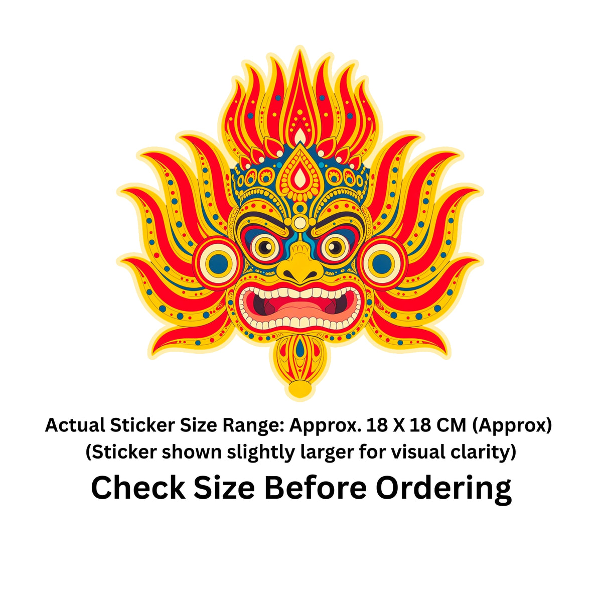 Traditional Rakshasa Mask Sticker | Indian Folk Art Evil Eye Protection Waterproof Matte Vinyl | 18 × 18 cm – STIXY