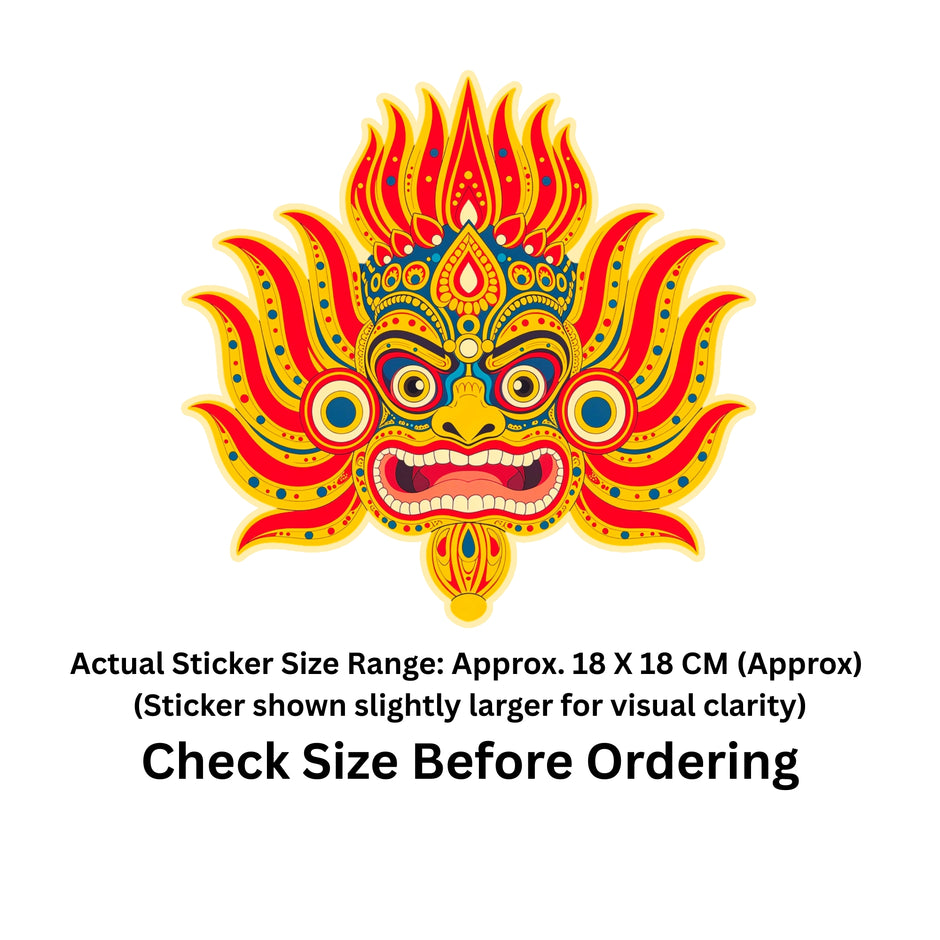 Traditional Rakshasa Mask Sticker | Indian Folk Art Evil Eye Protection Waterproof Matte Vinyl | 18 × 18 cm – STIXY