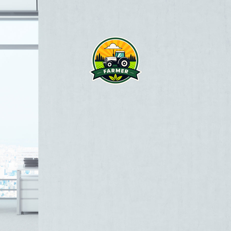 Farmer Tractor Agriculture Waterproof Matte Vinyl Sticker with Green Farm Badge Design by STIXY
