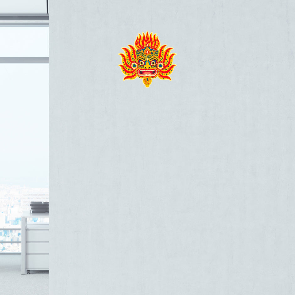Rakshasa Traditional Protection Mask Waterproof Matte Vinyl Sticker Applied on Wall by STIXY