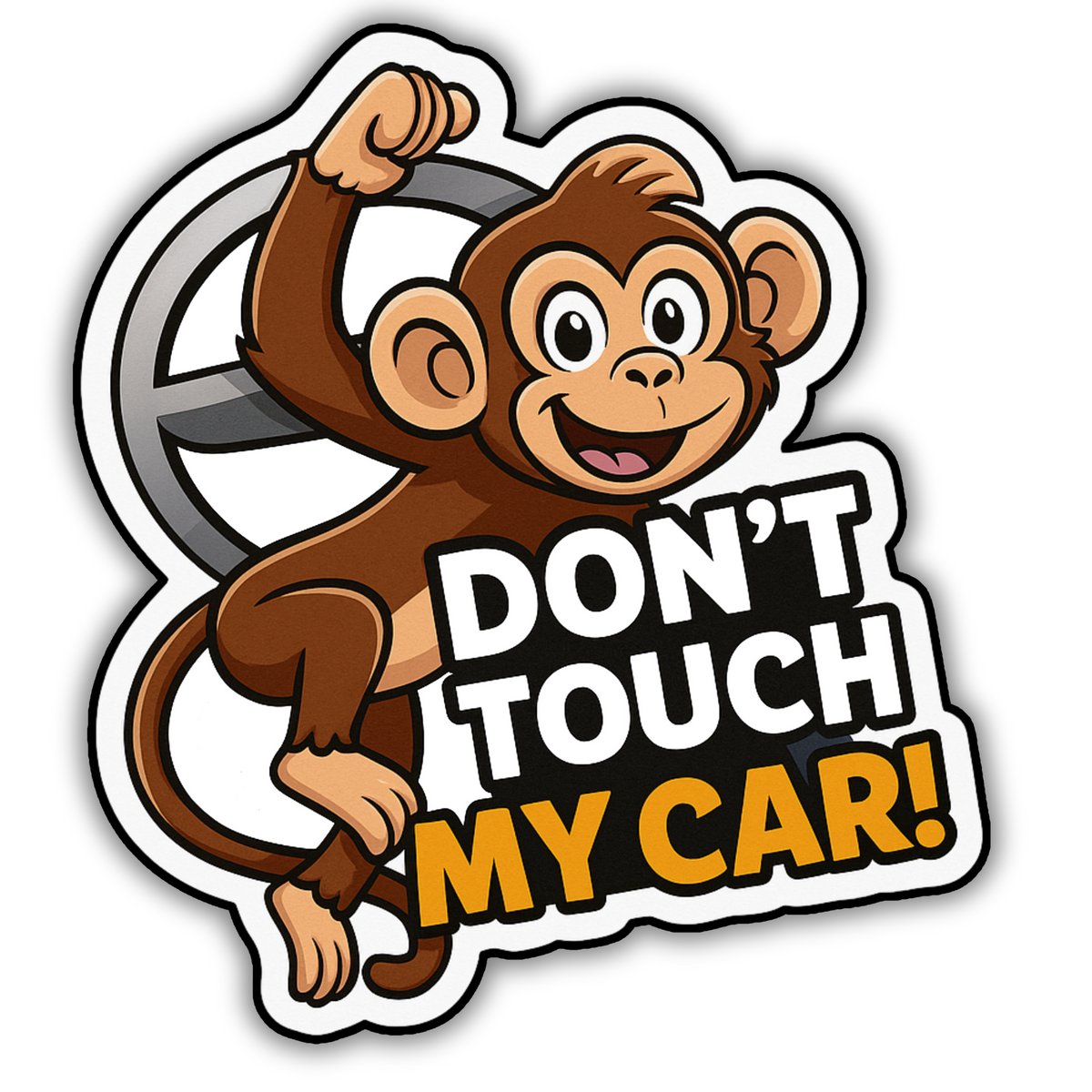 “Don’t Touch My Car!” Hanging Monkey Sticker – Waterproof Funny Car Warning Decal premium sticker product image 1