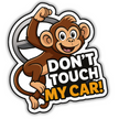 “Don’t Touch My Car!” Hanging Monkey Sticker – Waterproof Funny Car Warning Decal premium sticker product image 1