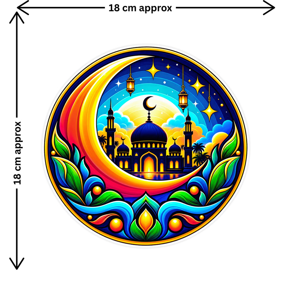 Islamic Mosque Crescent Moon Sticker Size Guide Showing Approximate 18 × 18 cm by STIXY