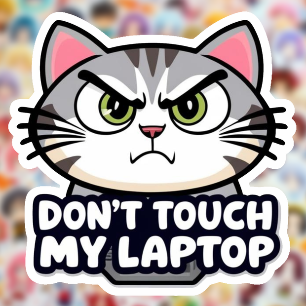 Don’t Touch My Laptop – Cute Angry Cat Sticker premium product image 1