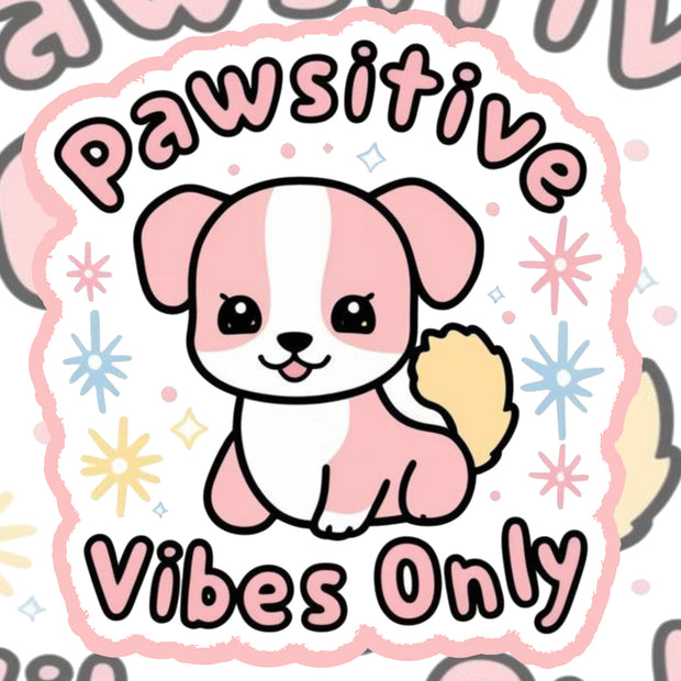 Pawsitive Vibes Only – Cute Pink Puppy Vinyl Sticker premium product image 1