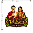 Indian Couple Welcome Sticker Size Guide Showing Approximate 19 × 18 cm by STIXY