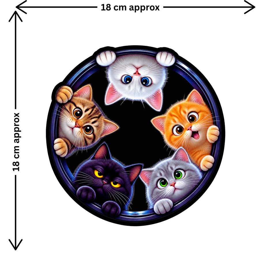 Five Cats Round Hole Sticker Size Guide Showing Approximate 18 × 18 cm by STIXY