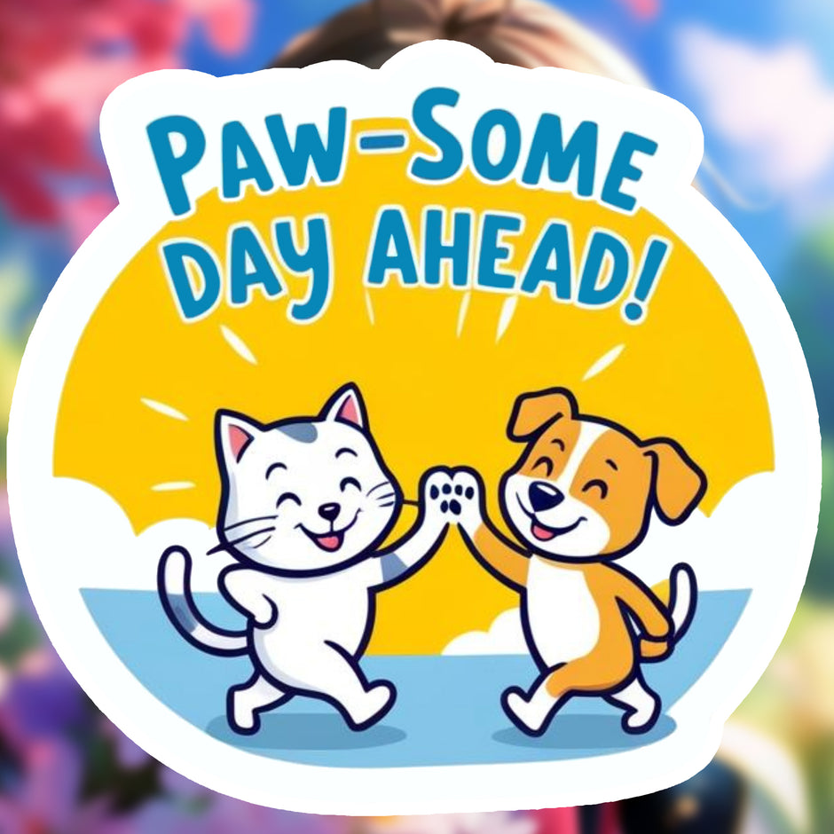 Paw-Some Day Ahead – Cute Cat & Dog Vinyl Sticker premium product image 1