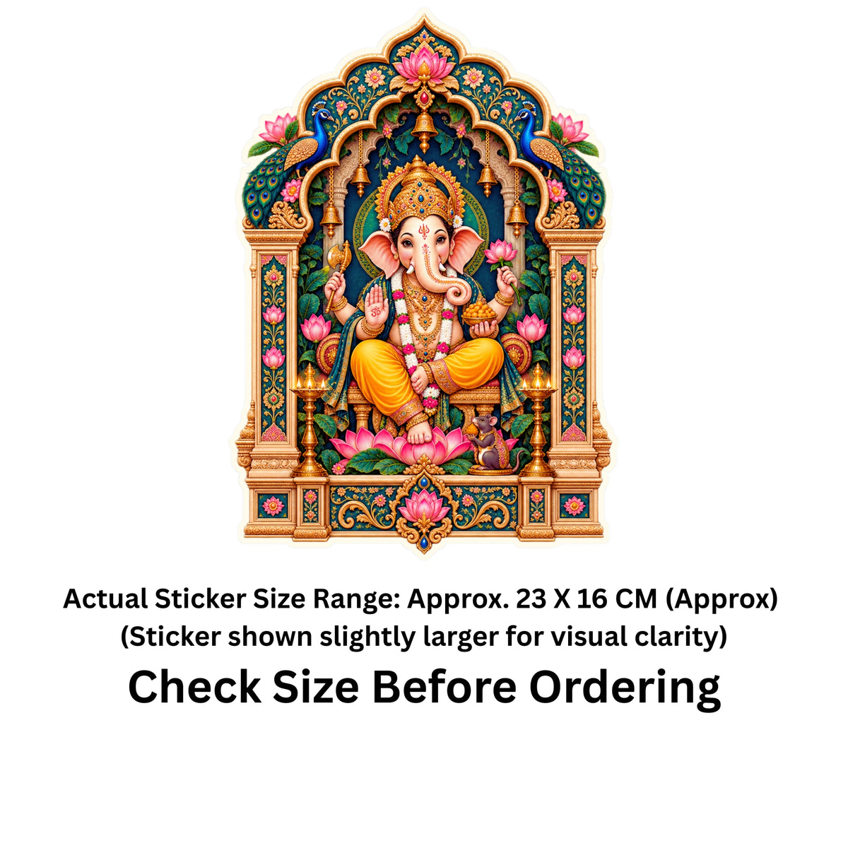 Lord Ganesha Jharokha Sticker Size Guide Showing Approximate 23 × 16 cm by STIXY