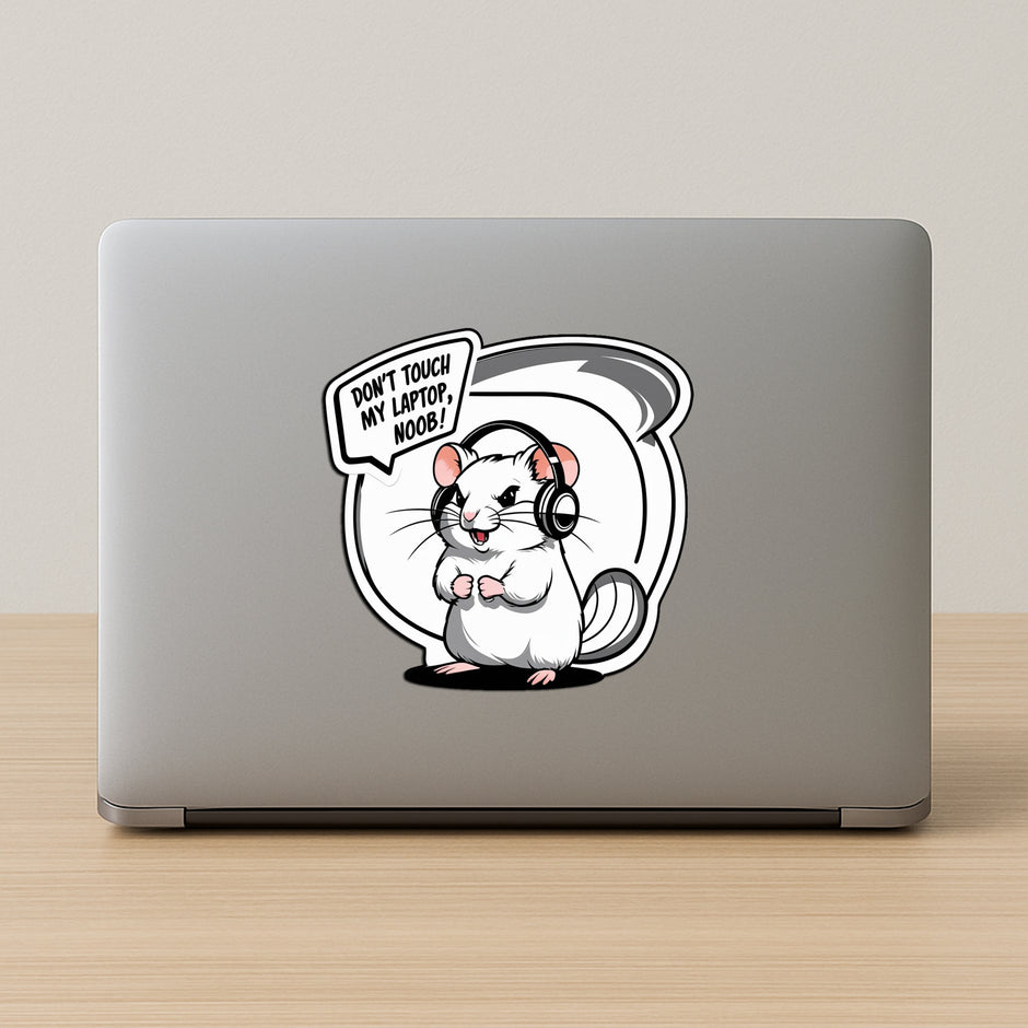 White Gamer Hamster Sticker Don T Touch My Laptop Noob premium sticker image view 2