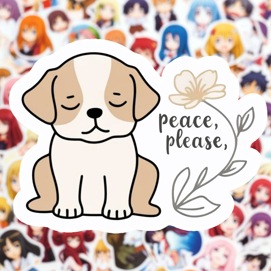 Peace Please – Mindful Puppy Vinyl Sticker premium product image 1