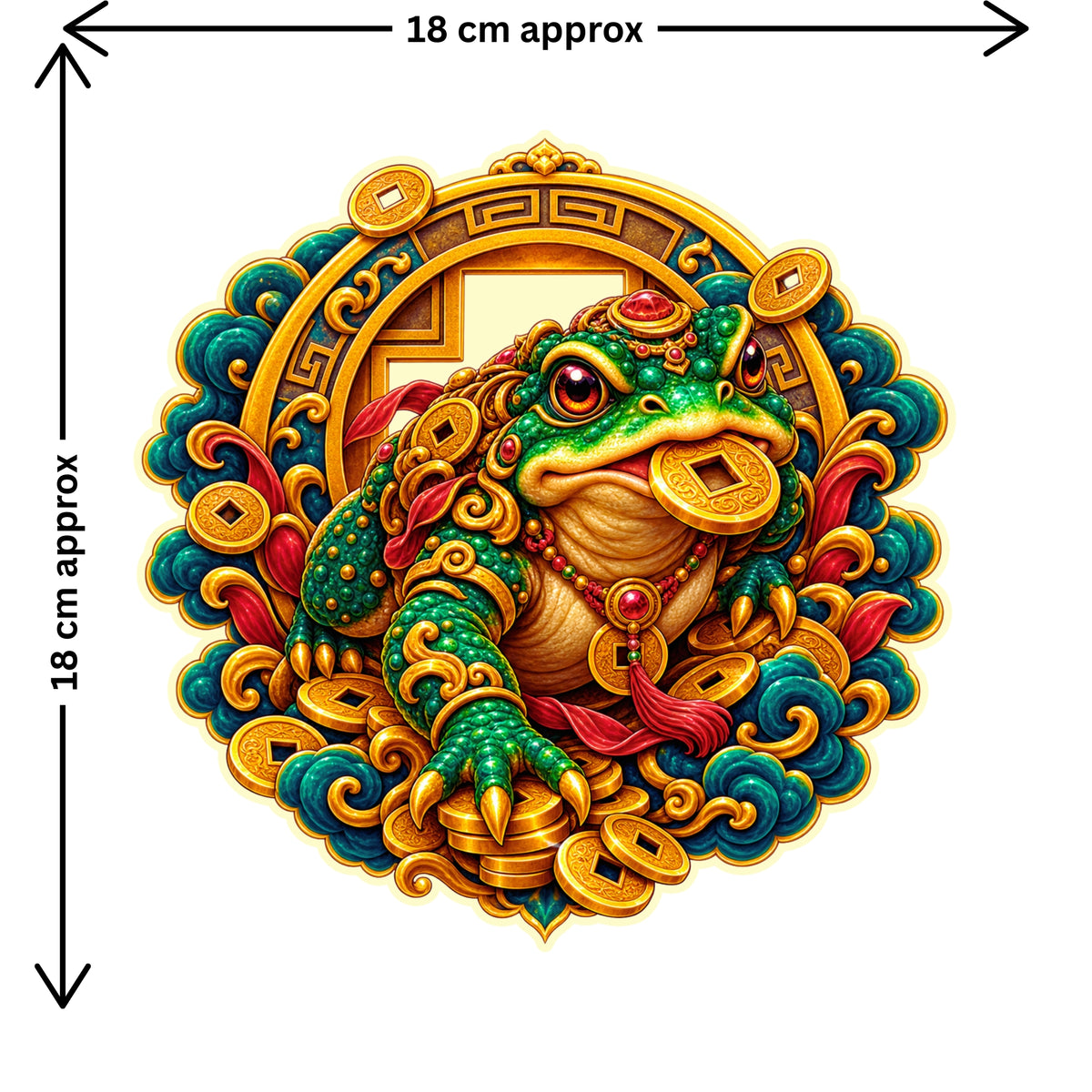 Three Legged Fortune Frog Feng Shui Sticker Size Guide Showing Approximate Size by STIXY