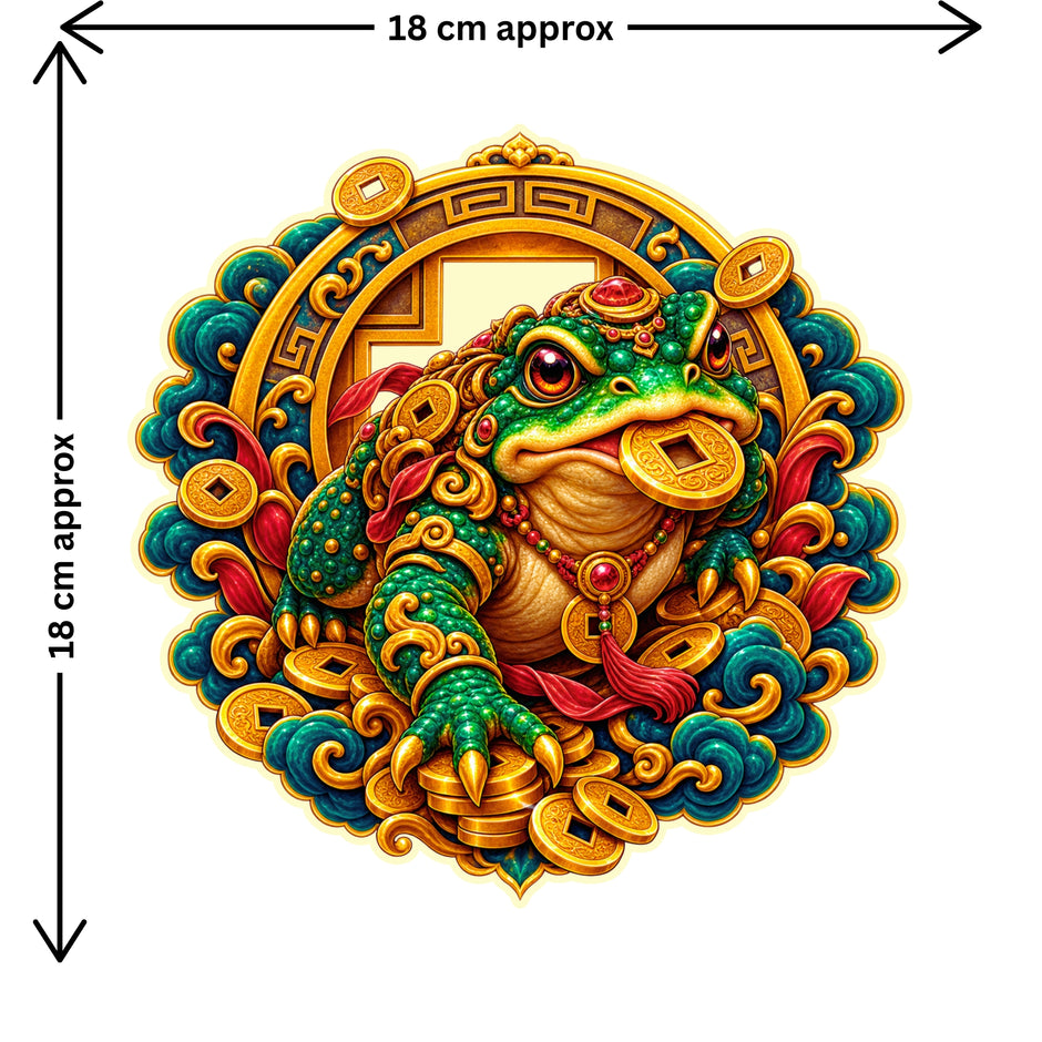 Three Legged Fortune Frog Feng Shui Sticker Size Guide Showing Approximate Size by STIXY