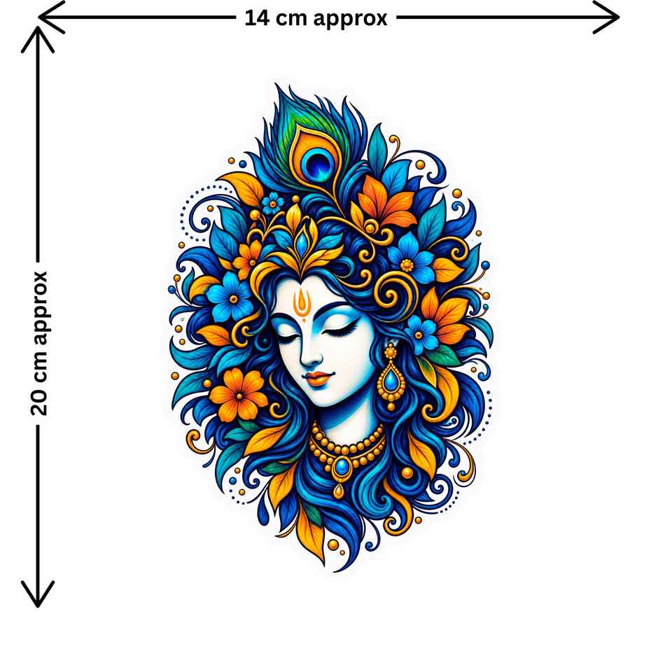 Lord Krishna Decorative Sticker Size Guide Showing Approximate 14 × 19 cm by STIXY