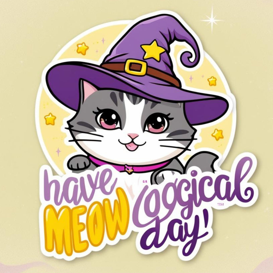 Meowgical Witch Cat – Cute Vinyl Sticker premium product image 1