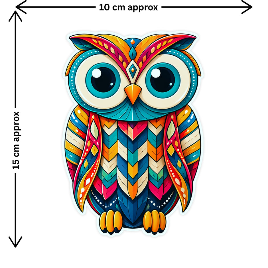 Geometric Owl Sticker Size Guide Showing Approximate 10 × 15 cm by STIXY
