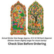 Peacock and Deer Folk Art Jharokha Sticker Set of 2 Size Guide Showing Approximate 23 × 12 cm Each by STIXY