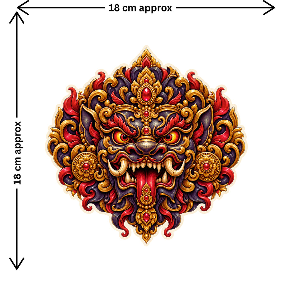 Kirtimukha Guardian Protection Sticker Size Guide Showing Approximate 18 × 18 cm Size by STIXY