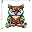 Colorful Owl Sticker Size Guide Showing Approximate 14 × 15 cm by STIXY