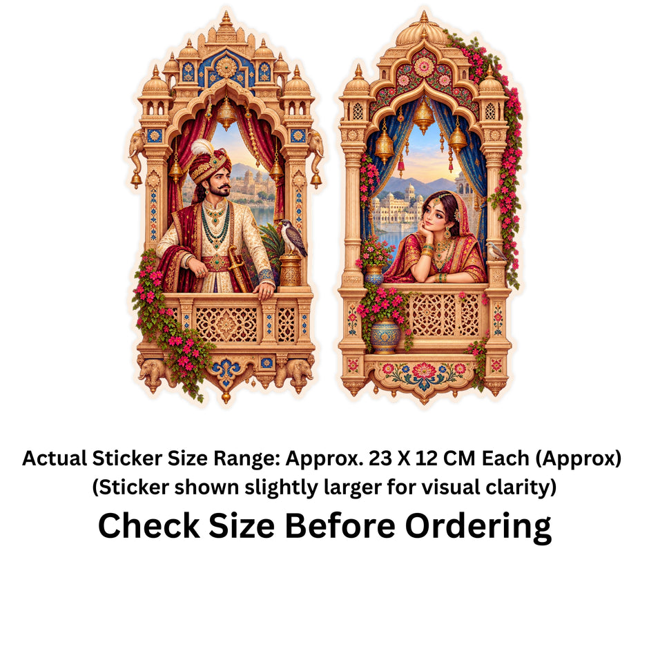 Royal Couple Heritage Jharokha Sticker Set of 2 Size Guide Showing Approximate Dimensions by STIXY
