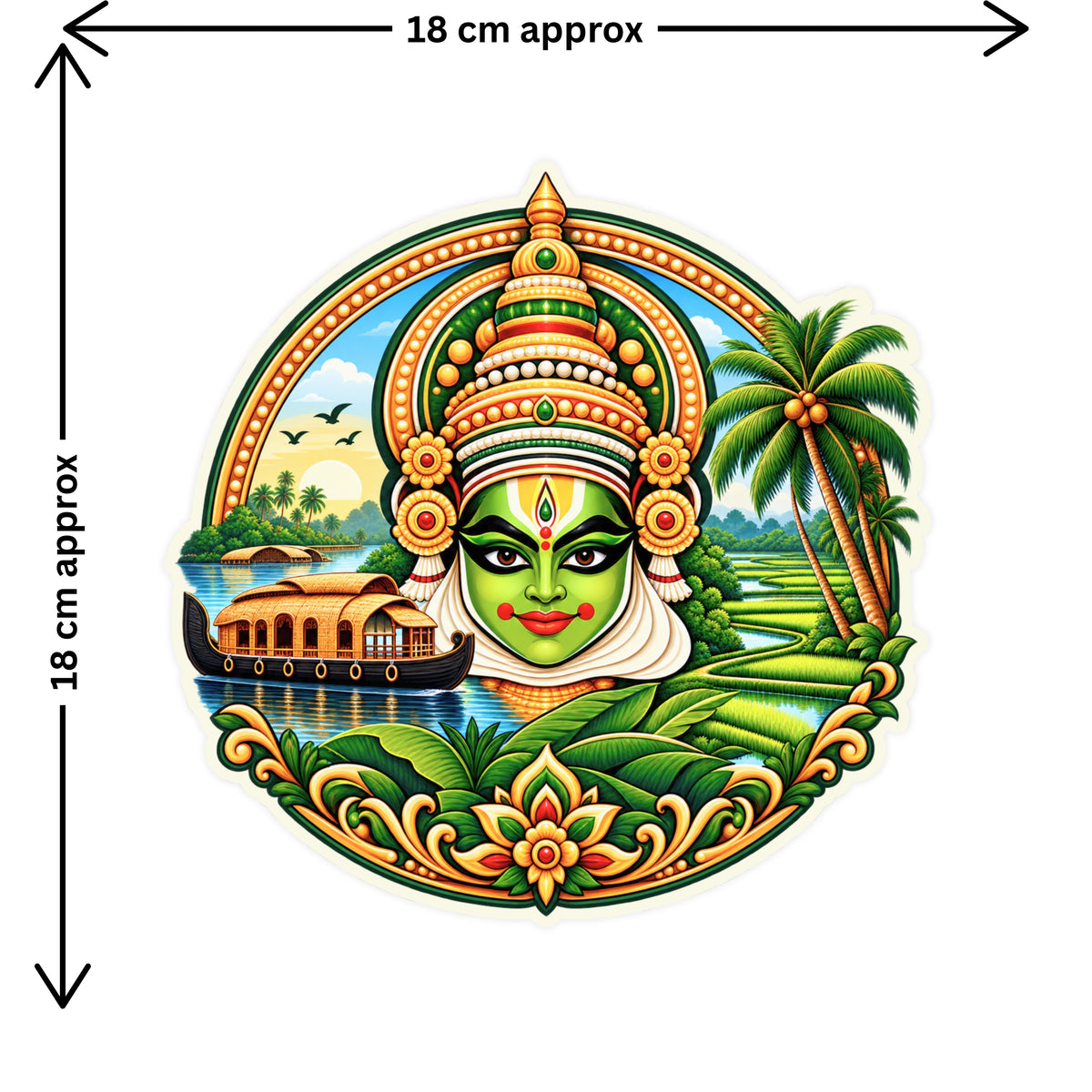 Kerala Kathakali Traditional Art Sticker Size Guide 18 × 18 cm Approx by STIXY