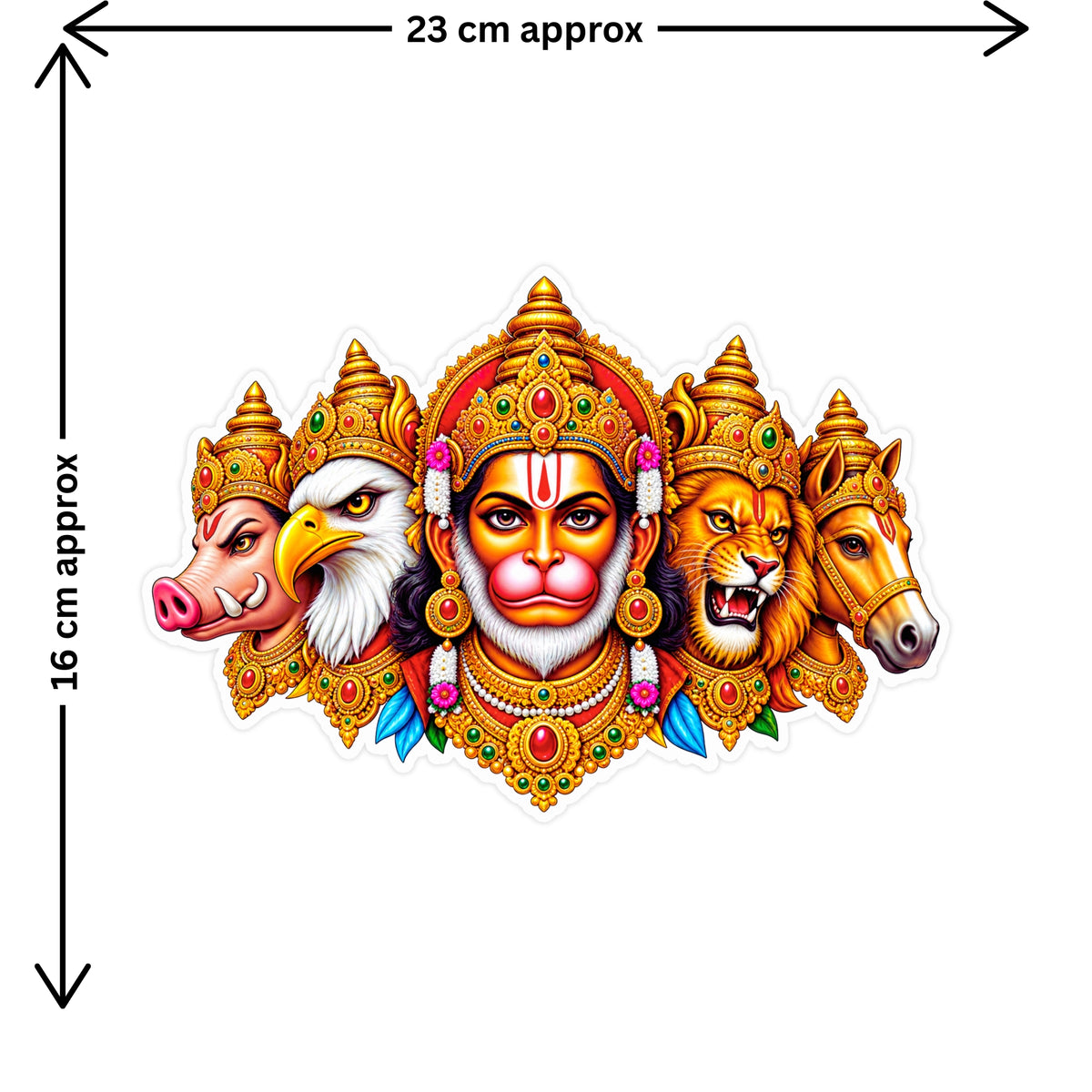 Panchmukhi Hanuman Sticker Size Guide Showing Approximate 22 × 14 cm by STIXY