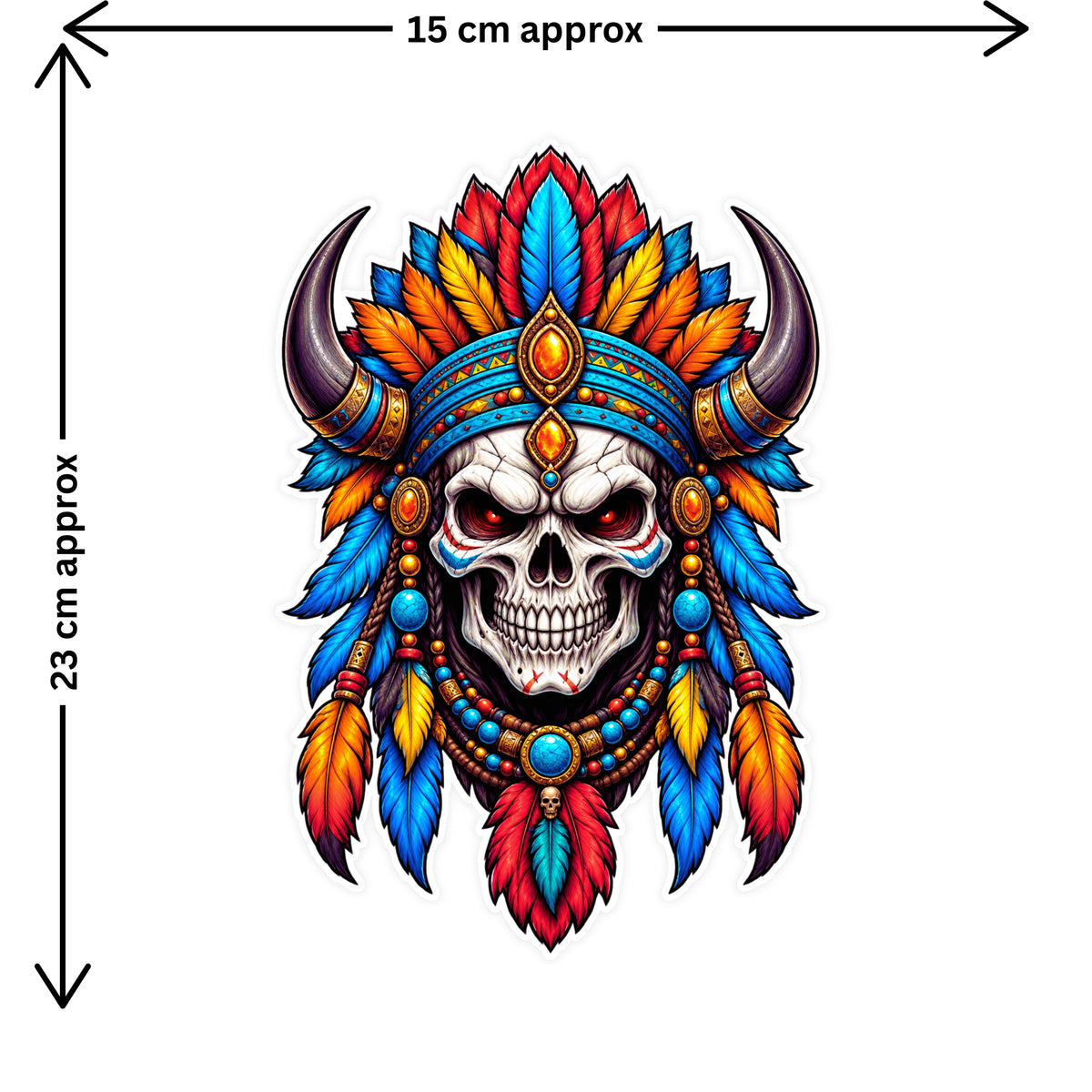 Tribal Skull Feather Headdress Sticker | Colorful Gothic Skull Waterproof Matte Vinyl Sticker – STIXY