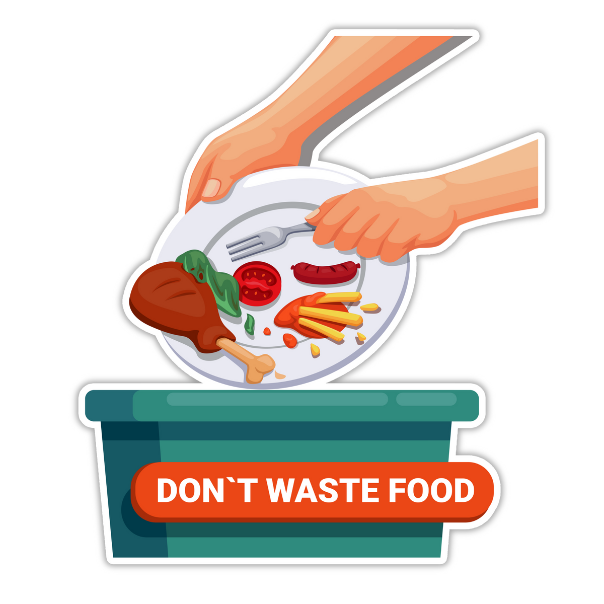 Don’t Waste Food – Waterproof Awareness Sticker | Kitchen & Restaurant Reminder premium vinyl sticker product image 1