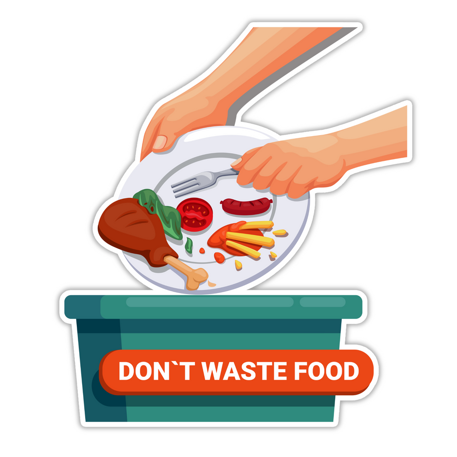 Don’t Waste Food – Waterproof Awareness Sticker | Kitchen & Restaurant Reminder premium vinyl sticker product image 1